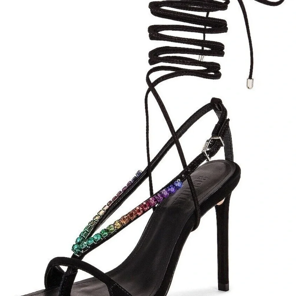 NEW Schutz Vikki Crystals Black Lace Up Open Toe High Heel Sandals SIZE 7